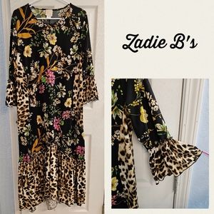 Zadie B's Leopard Floral Ruffle Dress Large